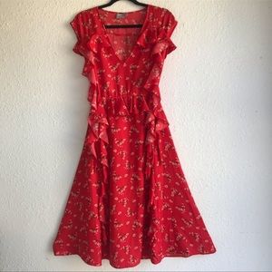 ASOS Red Ruffles Flowy Foral Print Midi Dress
